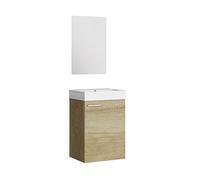 Baikal Set di mobili da bagno 45 cm. Include mobile con lavandino. Melamina 16 mm. Mobile montato. Lavabo incassato. con Specchio 1 porta Maniglia orizzontale Nature