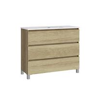 Baikal Set di mobili da bagno LESI. Composto da mobile con gambe e lavabo in ceramica. Tre cassetti. Melamina 16 mm. Mobile montato. Profondità 39 cm 100 cm Nature