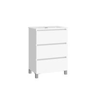 Baikal Set di mobili da bagno LESI. Composto da mobile con gambe e lavabo in ceramica. Tre cassetti. Melamina 16 mm. Mobile montato. Profondità 39 cm 60 cm Bianco Opaco