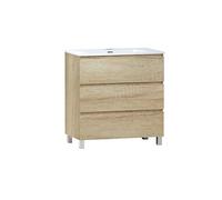 BAIKAL Set di mobili da bagno LESI. Composto da mobile con gambe e lavabo in ceramica. Tre cassetti. Melamina 16 mm. Mobile montato. Profondità 46 cm 70 cm Nature