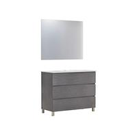 Baikal Set di mobili da bagno Neo con specchio luna liscia, tre cassetti o due porte, mobile con gambe. Varie finiture e misure. Melamina 16 mm. Mobile montato. 3C 100 Cenere