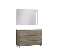 Baikal Set di mobili da bagno Neo con specchio luna liscia, tre cassetti o due porte, mobile con gambe. Varie finiture e misure. Melamina 16 mm. Mobile montato. 3C 120 Nebraska