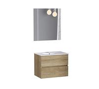 Baikal Set di mobili da bagno sospeso a parete con fondo ridotto, melammina 16. Mobile assemblato moderno 50 Nature