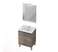 Baikal Set mobile da bagno con lavabo e specchio con applique LED con gambe, in varie finiture, melammina 16. 2 ante 60 cm Nebraska