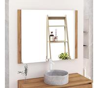 Baikal Specchio da bagno, specchio con lato in legno. Opzione con e senza LED. Stili che si adattano al bagno o a qualsiasi stanza della casa. 100 x 80 cm Laterale Legno Teka