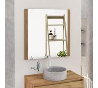 Baikal Specchio da bagno, specchio con lato in legno. Opzione con e senza LED. Stili che si adattano al bagno o a qualsiasi stanza della casa. 90 x 80 cm Laterale Legno Teka