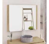 Baikal Specchio da bagno, specchio con lato in legno. Opzione con e senza LED. Stili che si adattano al bagno o a qualsiasi stanza della casa. 100 x 80 cm Laterale Legno Nature