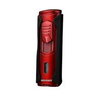 BAILEYU Torcia Accendino 4 Jet Flame Ricaricabile Butano Antivento Accendisigari con Finestra Visibile Perforatore di Sigari per Uomo (Senza Gas),Red