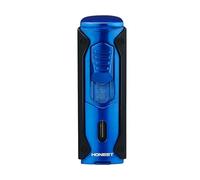 BAILEYU Torcia Accendino 4 Jet Flame Ricaricabile Butano Antivento Accendisigari con Finestra Visibile Perforatore di Sigari per Uomo (Senza Gas),Blue