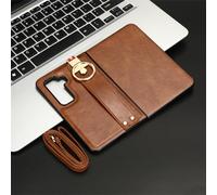 BAILI Cover per Microsoft Surface Duo 2 con Cordino, Cinghia da Appendere al Collo, la Lente Custodia per Microsoft Surface Duo 2 con Cavalletto ad Anello in Metallo-Marrone
