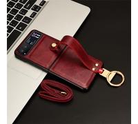 BAILI Cover per Motorola RAZR 40 con Cordino, Cinghia da Appendere al Collo, la Lente Custodia per Motorola RAZR 40 con Cavalletto ad Anello in Metallo-Rosso