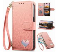 BAILI Custodia a portafoglio con cerniera per vivo V70 5G/S50 5G, Tasca con Chiusura magnetica, cinturino da polso, Cover con motivo Love per vivo V70 5G/S50 5G-Rosa