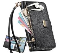 BAILI Custodia a portafoglio per Realme C63 4G, Cover a forma di fiore con cavalletto per slot per carte, Borsa con tasca con cerniera per Realme C63 4G-Nero