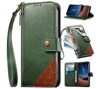 BAILI Custodia per Xiaomi Poco C71 4G, Cover con cinturino da polso, scomparti per carte, tasca con cerniera, cavalletto, borsa a mano, chiusura magnetica-Verde