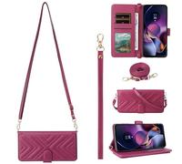 BAILI per ZTE nubia Neo 2 5G Custodia, Flip Wallet Cover in Pelle con 6 Slot per Carte Cinturino da Polso Magnetica per ZTE nubia Neo 2 5G-Rosso