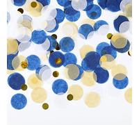 Bailinks Confetti di Carta 2,5 cm - 50g Coriandoli Colorati per Decorazioni di Matrimonio, Festa di Compleanno, Baby Shower, Cuori e Cerchi, Confezione da 5000 Pezzi Scintillanti (Oro Blu Bianco)