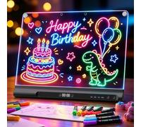 Bailkind Lavagna Luminosa per Disegnare, Lavagnetta Cancellabile Bambini Acrilica a 9 Colori Neon con Supporto Integrato, Set con 8 Pennarelli e Libro di Disegni da Ricalcare, Idea Regalo per Bambine
