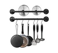 Bailoo Set di 2 appendiabiti da parete per pentole e padelle da 53,3 cm, per utensili industriali da parete, tubo di ferro, appendiabiti da cucina con 10 ganci a S