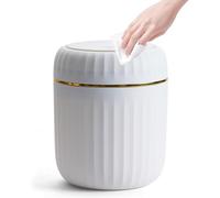 Bailtouk Mini Cestino da Scrivania con Coperchio, 2L Cestino da Tavolo con Pop-up, Cestino Spazzatura Pattumiera da Tavolo per Cucina, Camera, Bagno, Bianco (13×13×16cm)