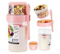 bainuote Vasetto per Yogurt 2 in 1 Vasetti per Insalata 310 + 760ml Tazza di Muesli Senza BPA Contenitore per Alimenti Contenitore per Yogurt cap per la Colazione con Coperchio a Cucchiaio - Rosa