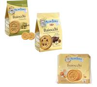 Baiocchi Tris Classico, Nocciolatte e Pistacchio Biscotti Ripieni di Crema al Cacao, Pistacchio, Nocciole e Latte per mulino bianco 168g [3 Confezioni]