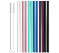Baipesiy Set di 12 cannucce dritte in silicone, multicolore, riutilizzabili, lunghe e flessibili, per bicchieri da 590 ml e 850 ml, con 2 spazzole per la pulizia, bevande, frullati e caffè (diametro 8