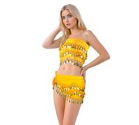 Baisdan - 2 Pezzi Cintura Danza del Ventre, Danza del Ventre Gonna di Avvolgente con Monete d'oro per Zumba i Yoga Latino Latino, 2 Pezzi, Giallo