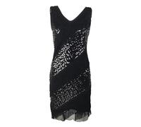 Baisdan Abito da donna con paillettes e frange, stile anni '20, per feste, cocktail, balli latini, rumba, salsa, samba, Nero , S