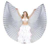 Baisdan Ali di Danza del Ventre per Bambini, Ali di Iside, Ali di Farfalla con Asta Telescopica per Danza del Ventre, Carnevale, Palcoscenico, Festa di Natale Argento