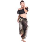 Baisdan Bollywood - Costume indiano da donna araba per danza del ventre, set da 3 pezzi, completo per donne e ragazze (top/pantaloni/sciarpa sui fianchi), Nero , Etichettalia unica