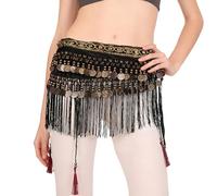 Baisdan Cintura da Donna in Stile Nazionale con Nappa, per Danza del Ventre, Stile Nazionale, in Velluto, Nero, L-XL