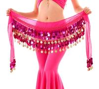 Baisdan - Cintura Danza del Ventre, Gonna Danza del Ventre Avvolgente Can Monete d'oro di Paillettes Scintillanti per Spettacoli di Danza del Ventre, lezione di Yoga