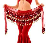 Baisdan - Cintura Danza del Ventre, Gonna Danza del Ventre Avvolgente Can Monete d'oro di Paillettes Scintillanti per Spettacoli di Danza del Ventre, lezione di Yoga