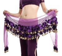 Baisdan - Cintura e Gonna Danza del Ventre Avvolgente con Monete d'oro di Paillettes Scintillanti per Spettacoli e Lezione di Yoga