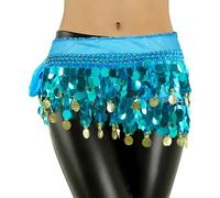 Baisdan - Cintura e Gonna per Danza del Ventre Avvolgente Con Monete d'Oro di Paillettes Scintillanti per Spettacoli, Lezione di Yoga