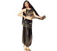 Baisdan Costume da danza orientale indiana per donna, principessa araba, professionale per Carnevale e Halloween, Nero , Taglia unica