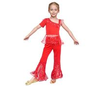 Baisdan Costume Danza del Ventre Ragazze 5-6 anni - Set Principessa Araba con Stile Indiano per Halloween, Carnevale e Feste a Tema, Rosso
