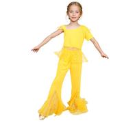 Baisdan Costume Danza del Ventre Ragazze 9-10 anni - Set Principessa Araba con Stile Indiano per Halloween, Carnevale e Feste a Tema, Giallo