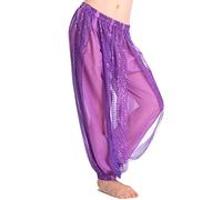Baisdan Pantaloni Harem Yoga di Danza del Ventre, Pantaloni tribali arabici Indiani in Chiffon da Donna Adatti per Feste di Danza Yoga Pilates Zumba Viola