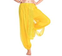 Baisdan Pantaloni Harem Yoga di Danza del Ventre, Pantaloni tribali arabici Indiani in Chiffon da Donna Adatti per Feste di Danza Yoga Pilates Zumba Giallo