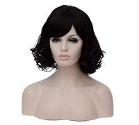 Baisheng bella parrucca cosplay stile Harajuku ondulato alla fine di lunghezza della spalla (35 cm-nero naturale)