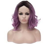 Baisheng bella parrucca cosplay stile Harajuku ondulato alla fine di lunghezza della spalla (40 CM nero sfumatura viola)