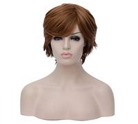 Baisheng breve sintetica soffici parrucche ondulate un po 'ricci femminili si accendono parrucca capelli corti ragazza regalo di lino(sfumatura marrone 28CM)