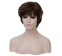 Baisheng breve sintetica soffici parrucche ondulate un po 'ricci femminili si accendono parrucca capelli corti ragazza regalo di lino(28cm-marrone)