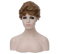 Baisheng breve sintetica soffici parrucche ondulate un po 'ricci femminili si accendono parrucca capelli corti ragazza regalo di lino 25cm (25cm-marrone A)