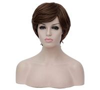 Baisheng breve sintetica soffici parrucche ondulate un po 'ricci femminili si accendono parrucca capelli corti ragazza regalo di lino (28cm-marrone scuro)