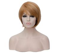 Baisheng breve sintetica soffici parrucche ondulate un po 'ricci femminili si accendono parrucca capelli corti ragazza regalo di lino (30 cm-marrone e giallo)