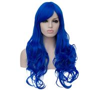 Baisheng Da donna Capelli ricci lunghi ondulati Parrucca sintetica completa Cosplay resistente al calore Capelli (blu 70CM-Royal)