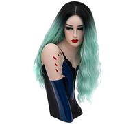 Baisheng Da donna Parrucca soffice naturale ondulata lunga riccia con parrucche Full Bang Costume operato da cosplay Costume pop party(verde di 60cm-menta)