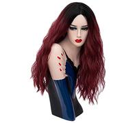 Baisheng Da donna Parrucca soffice naturale ondulata lunga riccia con parrucche Full Bang Costume operato da cosplay Costume pop party(60cm - rosso scuro)